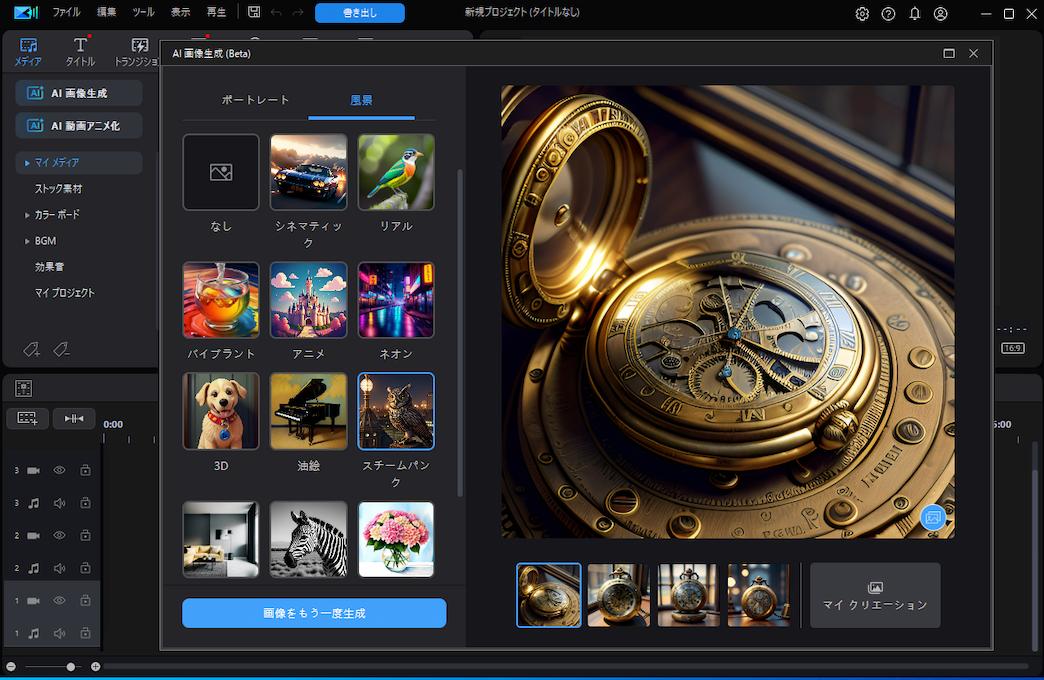 PowerDirector AI画像生成画面