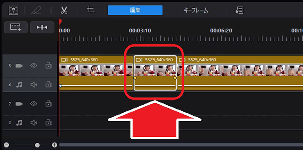 PowerDirector クリップ選択画面