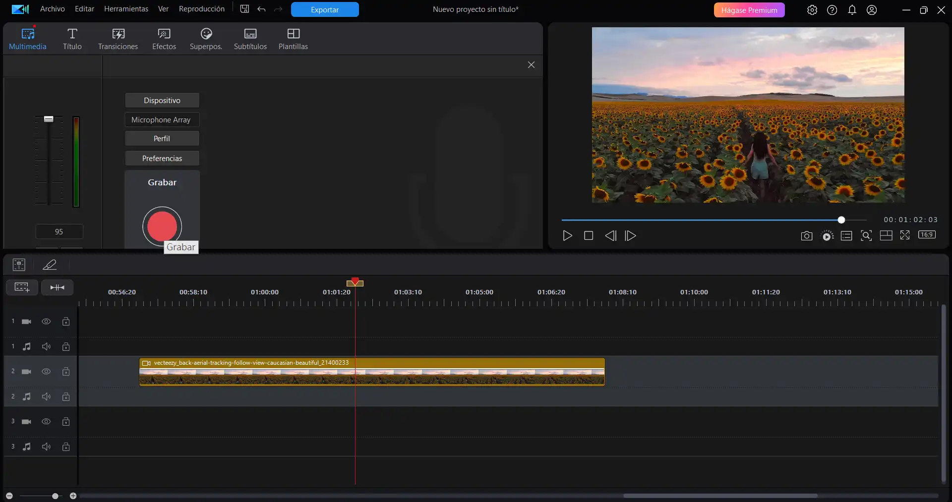 Interfaz de Audacity, un programa para grabar audio gratuito