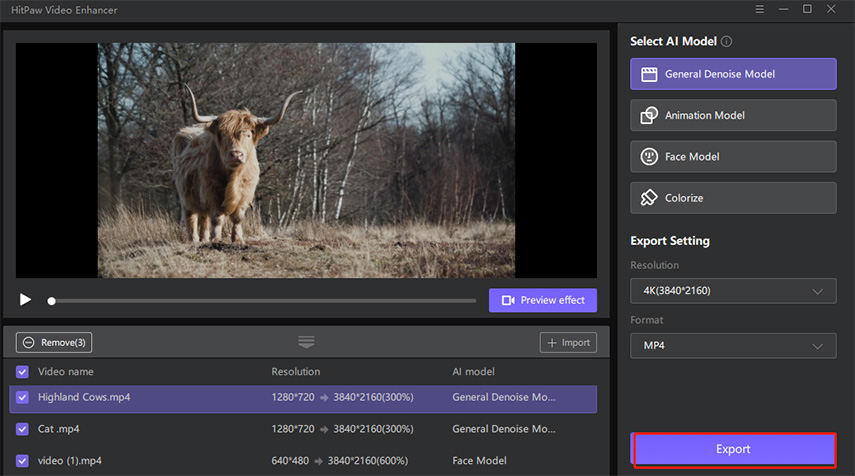 HitPaw Video Enhancer 인터페이스