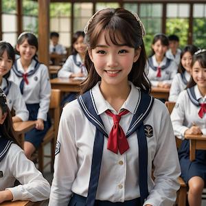 MyEdit AI 画像生成 セーラー服ーカーディガンあり スタイル：リアル反映画像2