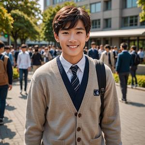 MyEdit AI 画像生成 男子高校生ーカーディガン制服 スタイル：リアル反映画像1