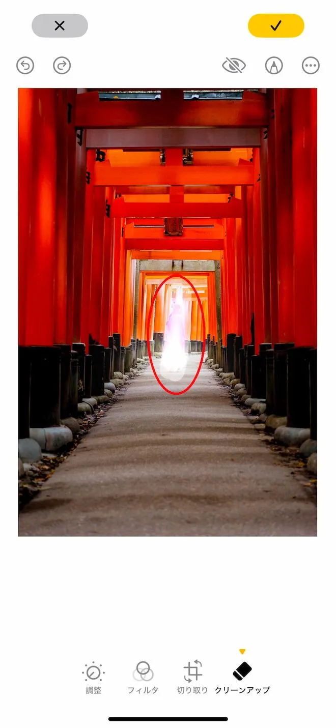 iPhone 写真アプリ 調整 クリーンアップ前画面