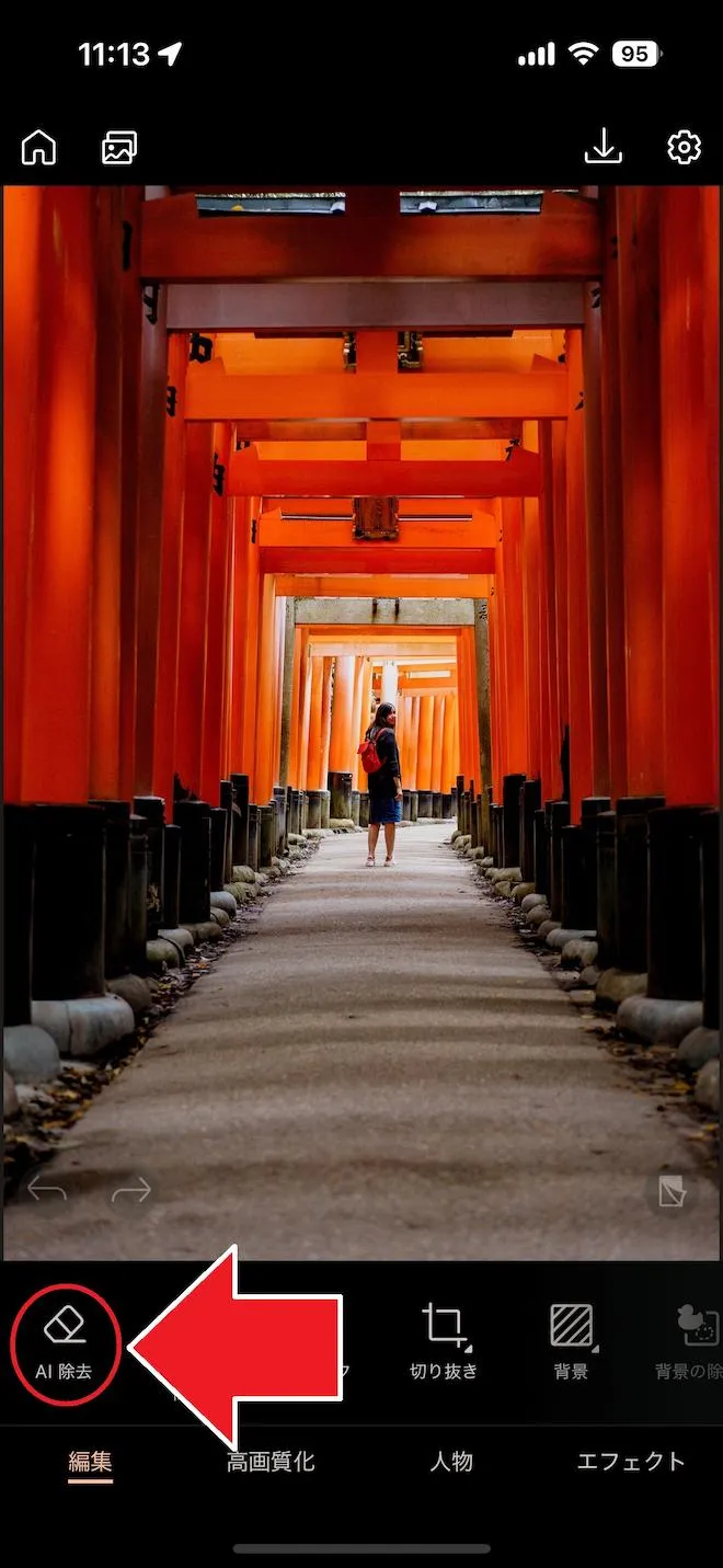 PhotoDirector メニュー欄 AI 除去選択画面