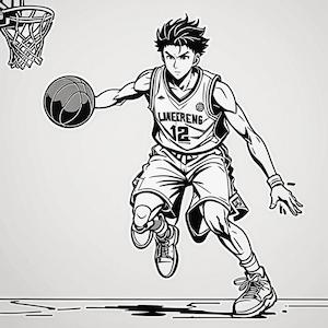 MyEdit AI 画像生成 スタイル漫画 バスケをしている男子高校生 生成その1画像