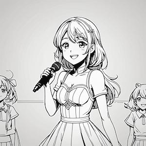 MyEdit AI 画像生成 スタイル漫画 マイクを持って踊っているアイドルの女の子 生成その1画像