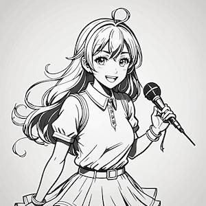 MyEdit AI 画像生成 スタイル漫画 マイクを持って踊っているアイドルの女の子 生成その2画像