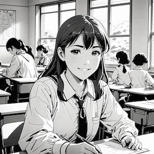 MyEdit　AI 画像生成 スタイル漫画 学校の机に座っている女子高校生 生成その1画像