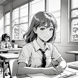 MyEdit　AI 画像生成 スタイル漫画 学校の机に座っている女子高校生 生成その3画像