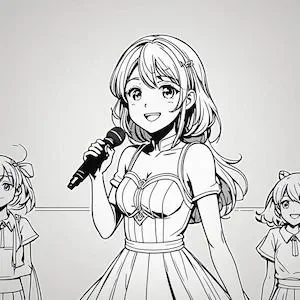 MyEdit　AI 画像生成 スタイル漫画 マイクを持って踊っているアイドルの女の子 生成その1画像