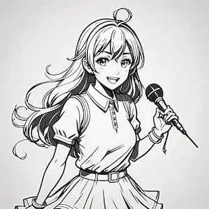 MyEdit　AI 画像生成 スタイル漫画 マイクを持って踊っているアイドルの女の子 生成その2画像