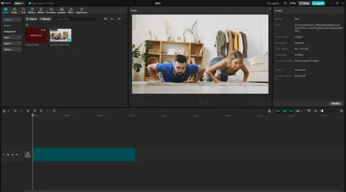 Interface CapCut sur PC - logiciel gratuit de montage vidéo
