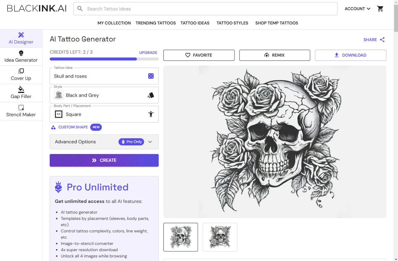 BLACKINK.AI - 3e Meilleur générateur de tatouage IA
