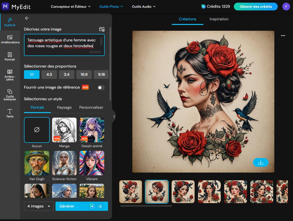 MyEdit - Meilleur générateur de tatouage IA en ligne