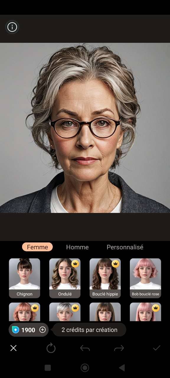 Comment essayer virtuellement une coiffure pour une femme de 60 ans?
