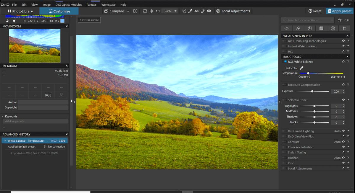 Interface du logiciel de retouche photo DxO PhotoLab