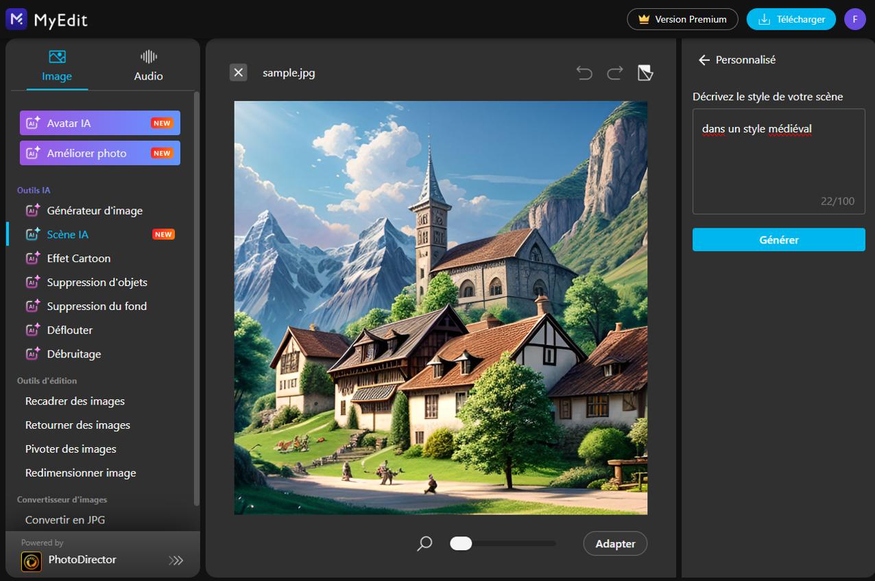 Interface du logiciel de retouche photo MyEdit