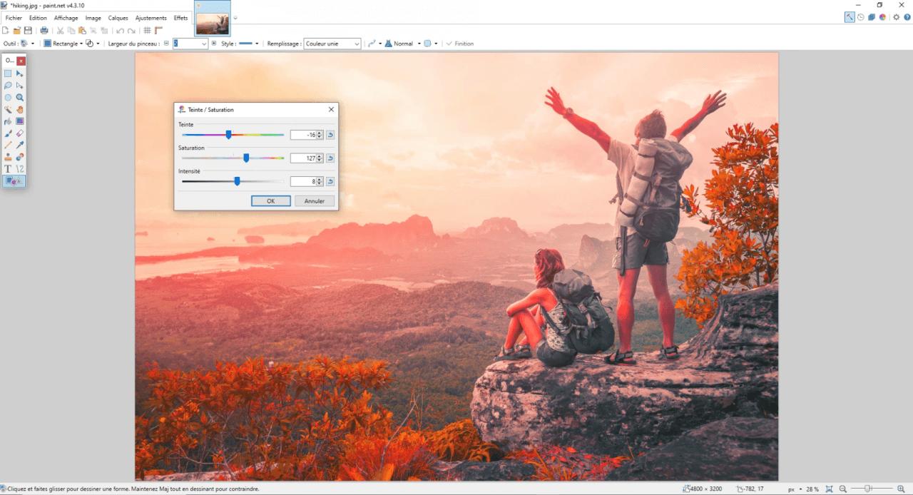 Interface du logiciel de retouche photo Paint.net