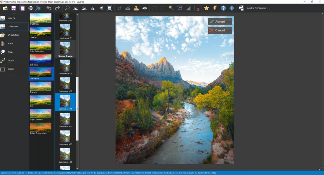 Interface du logiciel de retouche photo Photo Pos Pro