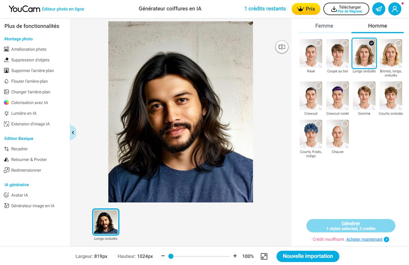 Interface du logiciel de retouche photo YouCam Enhance