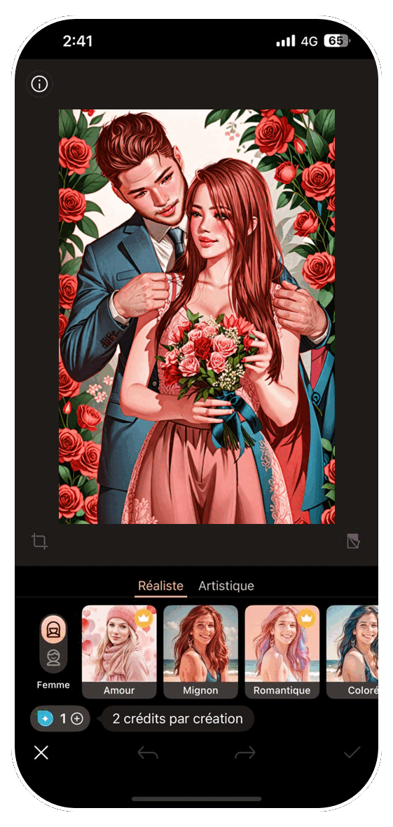 Créer un montage photo de la Saint-Valentin avec des filtres de dessin IA