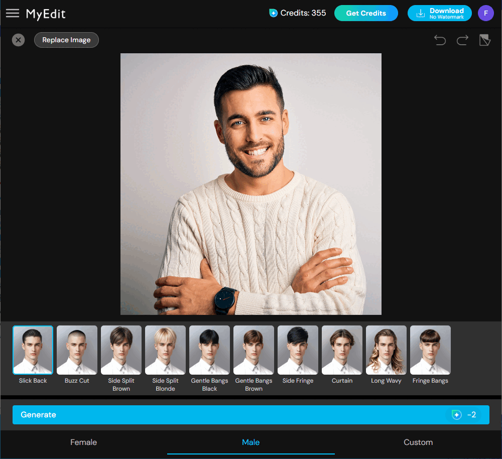 Démo des coiffures IA du site MyEdit