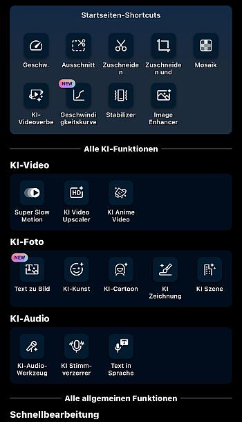 PowerDirector Startseite: Upscaler auswählen
