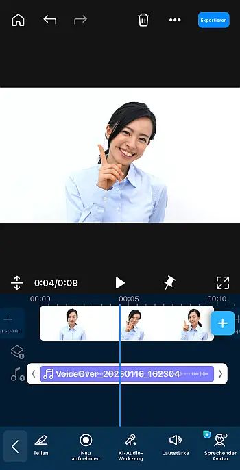 PowerDirector App - Aufgenommene Audiospur bearbeiten