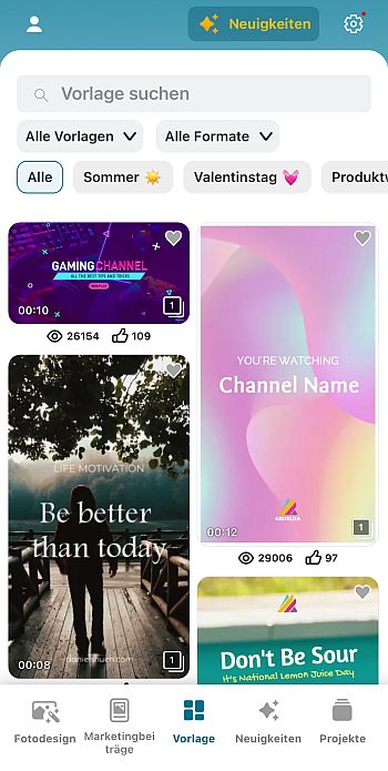 Instagram Videos Template wählen