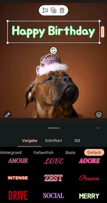 PhotoDirector App - Geburtstagswünsche einfügen