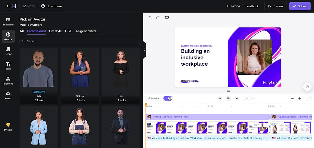 HeyGen Web-App mit Avataren