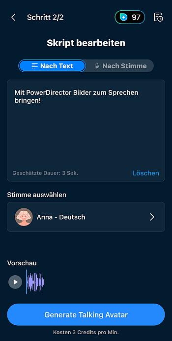 Text oder Audio eingeben, den dein Foto sprechen soll