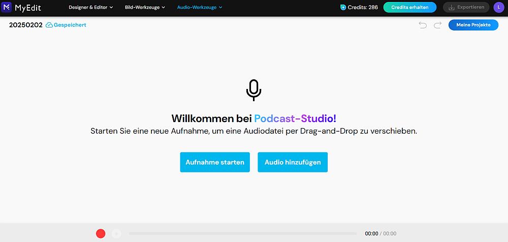 Podcast in MyEdit aufnehmen oder laden