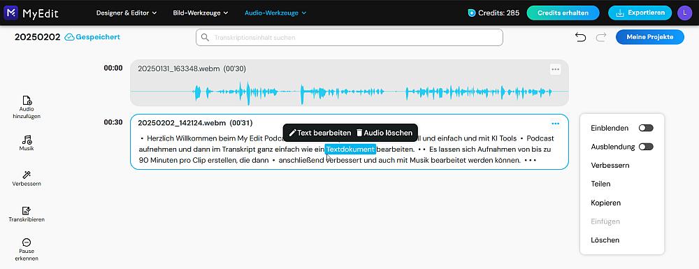 Podcast in MyEdit schneiden und bearbeiten