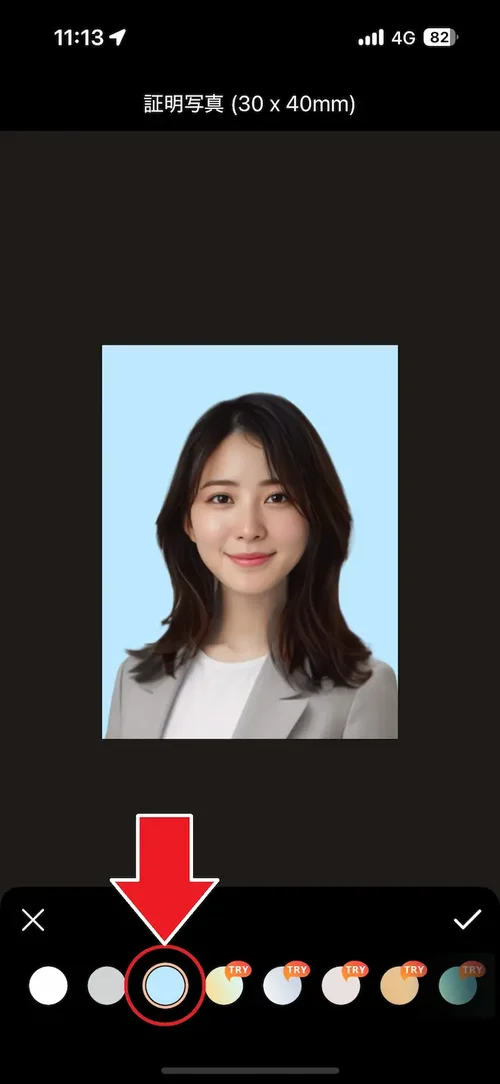 PhotoDirector　証明写真 カラー変更水色選択画面