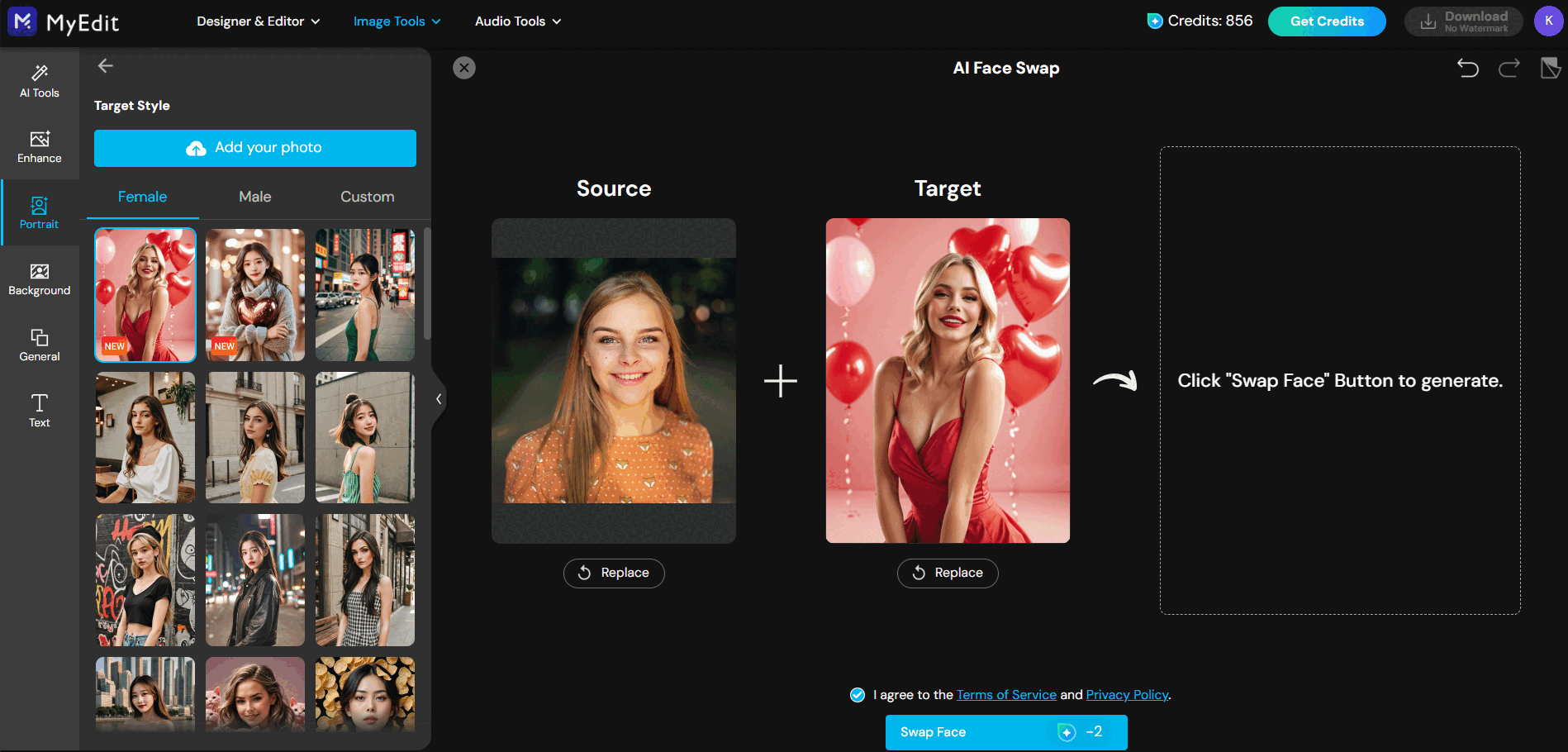 Use MyEdit's Face in Hole Effect Online