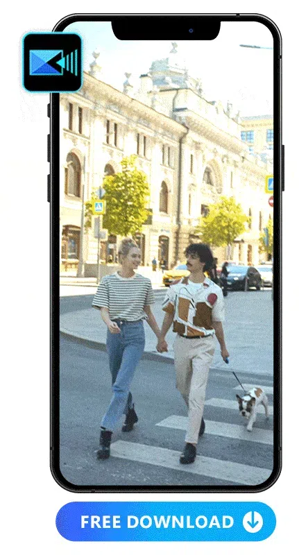 Ein Paar läuft die Straße entlang in einem Vlog, der mit PowerDirector bearbeitet wurde