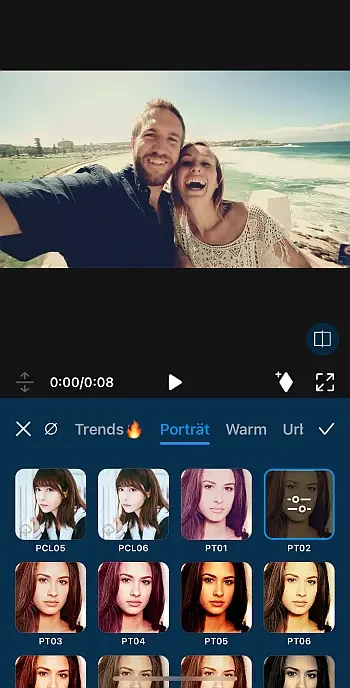 Filter oder KI-Farbe passen sich an die Stimmung deines Vlogs an