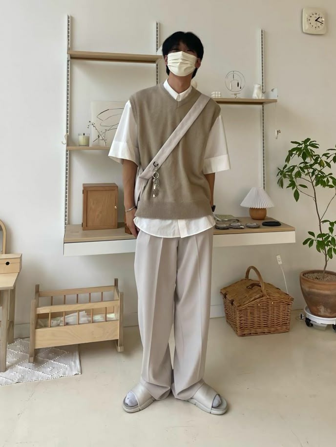 針織背心+襯衫男