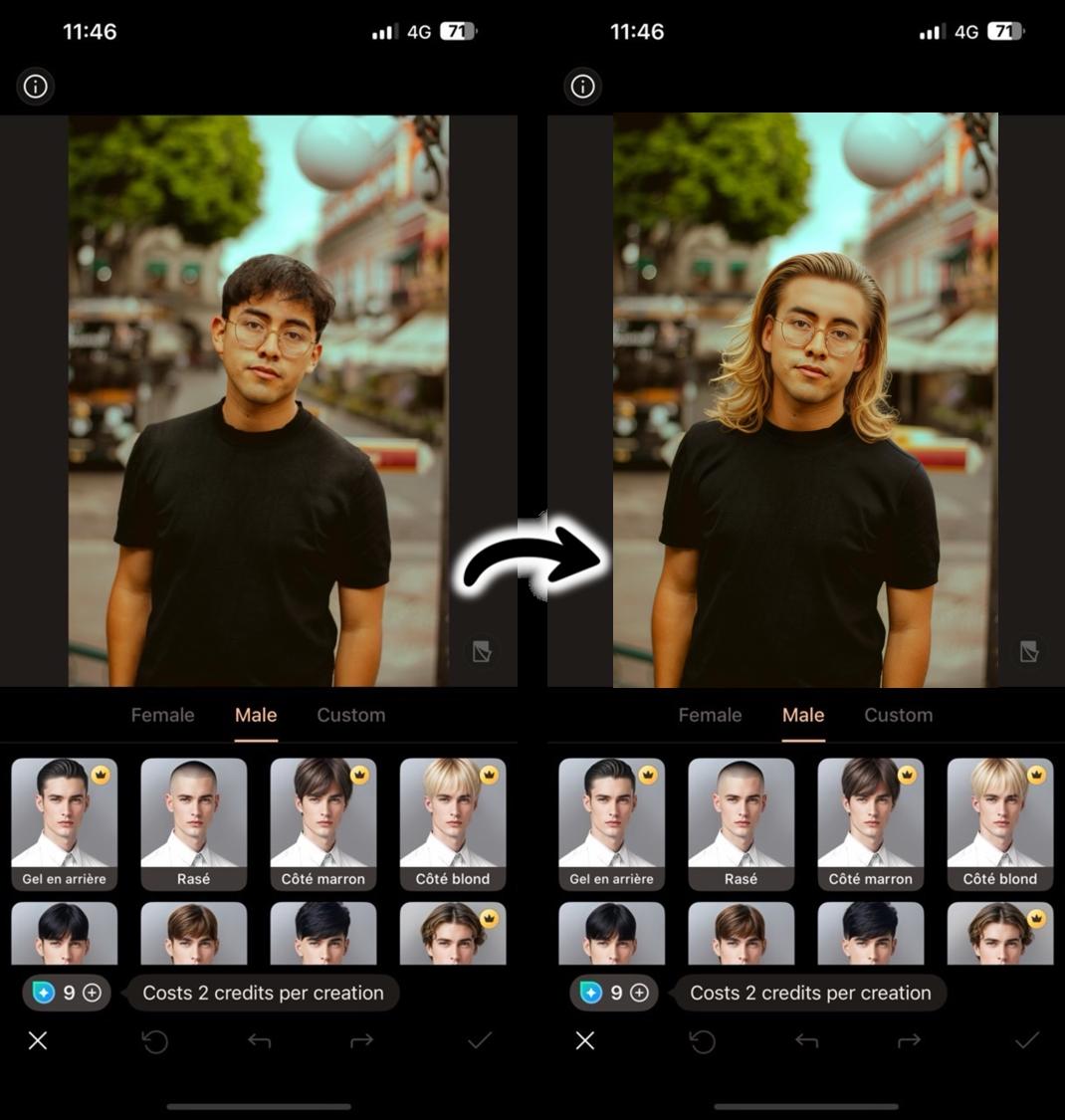 Modèles de coiffure IA dans l'application PhotoDirector