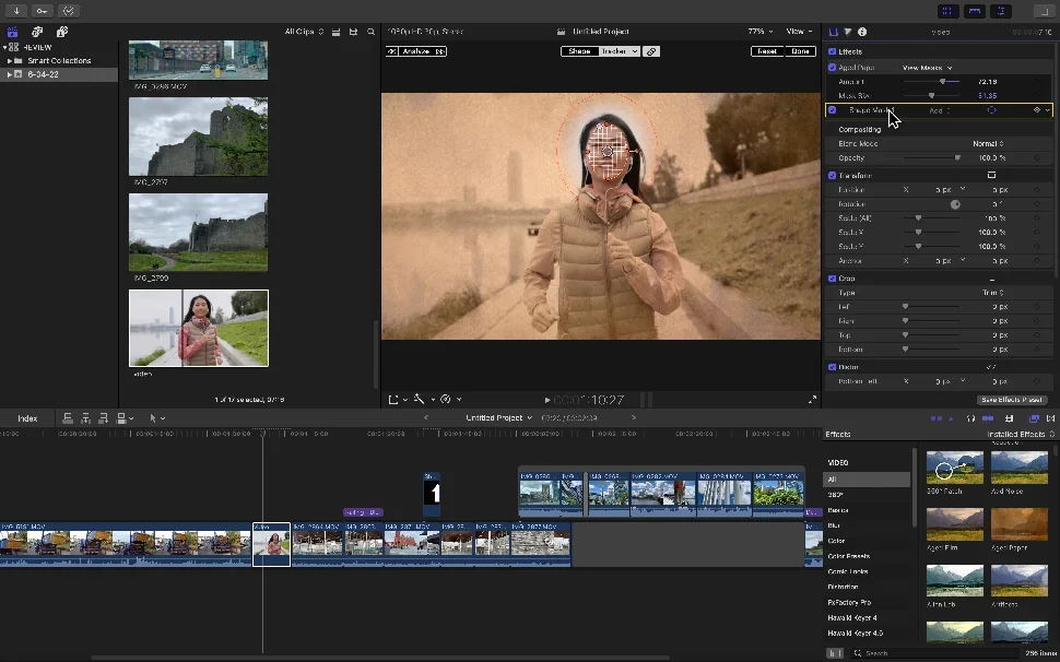 Línea de tiempo magnética de Final Cut Pro en una MacBook Air con el inspector de color abierto