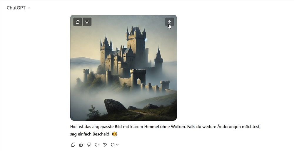 Um das Bild herunterzuladen, in der rechten oberen Ecke auf das Laden-Symbol klicken.