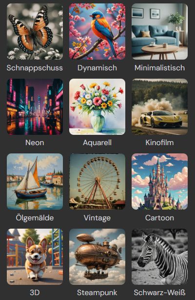 Stilvorlagen im MyEdit-Bildgenerator