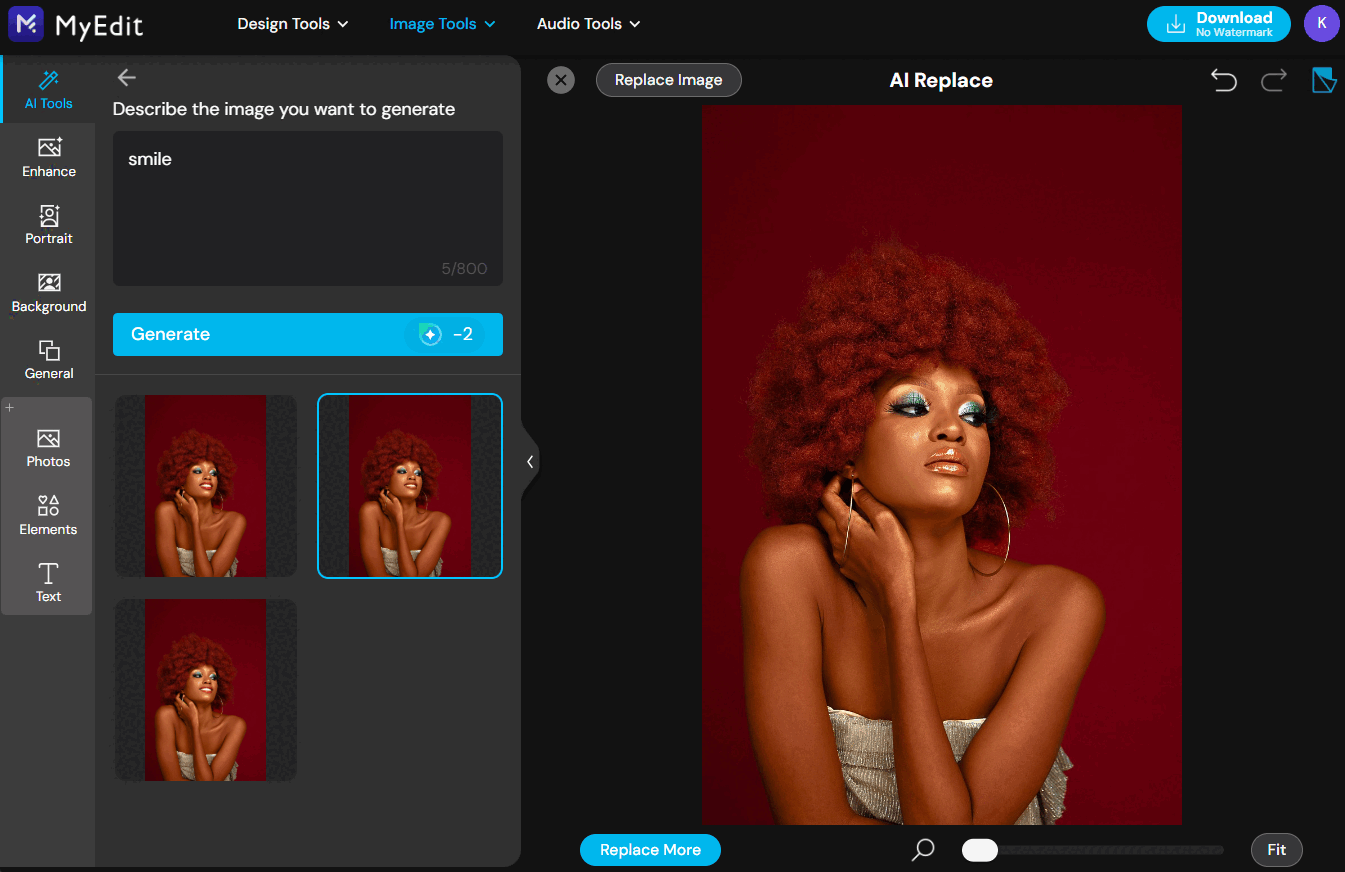Add smile to photo online with MyEdit
