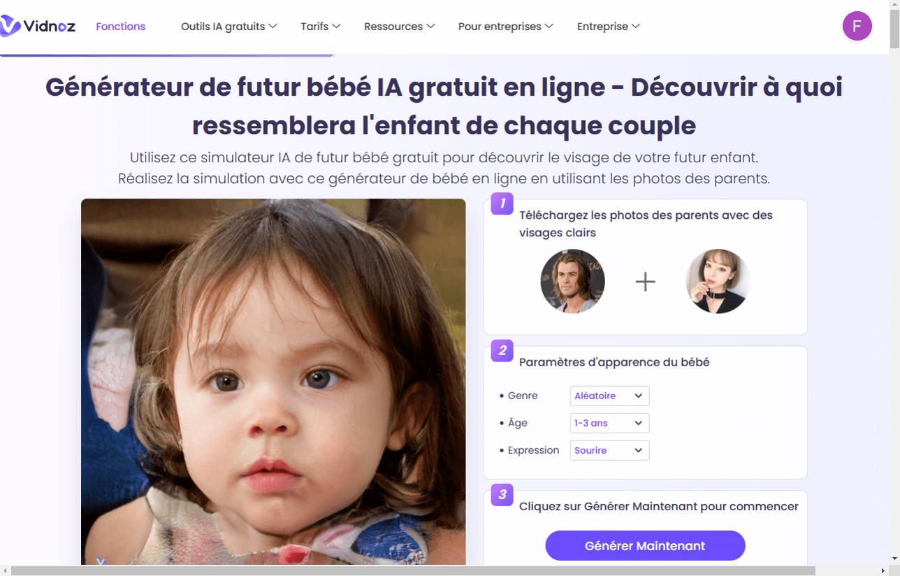 Vidnoz - 3e Meilleur générateur de bébé IA