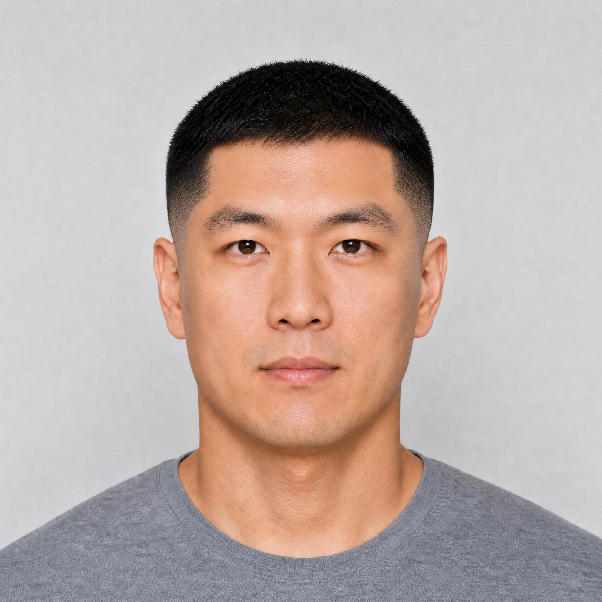 AI preview of a fade buzz cut on a square face shape