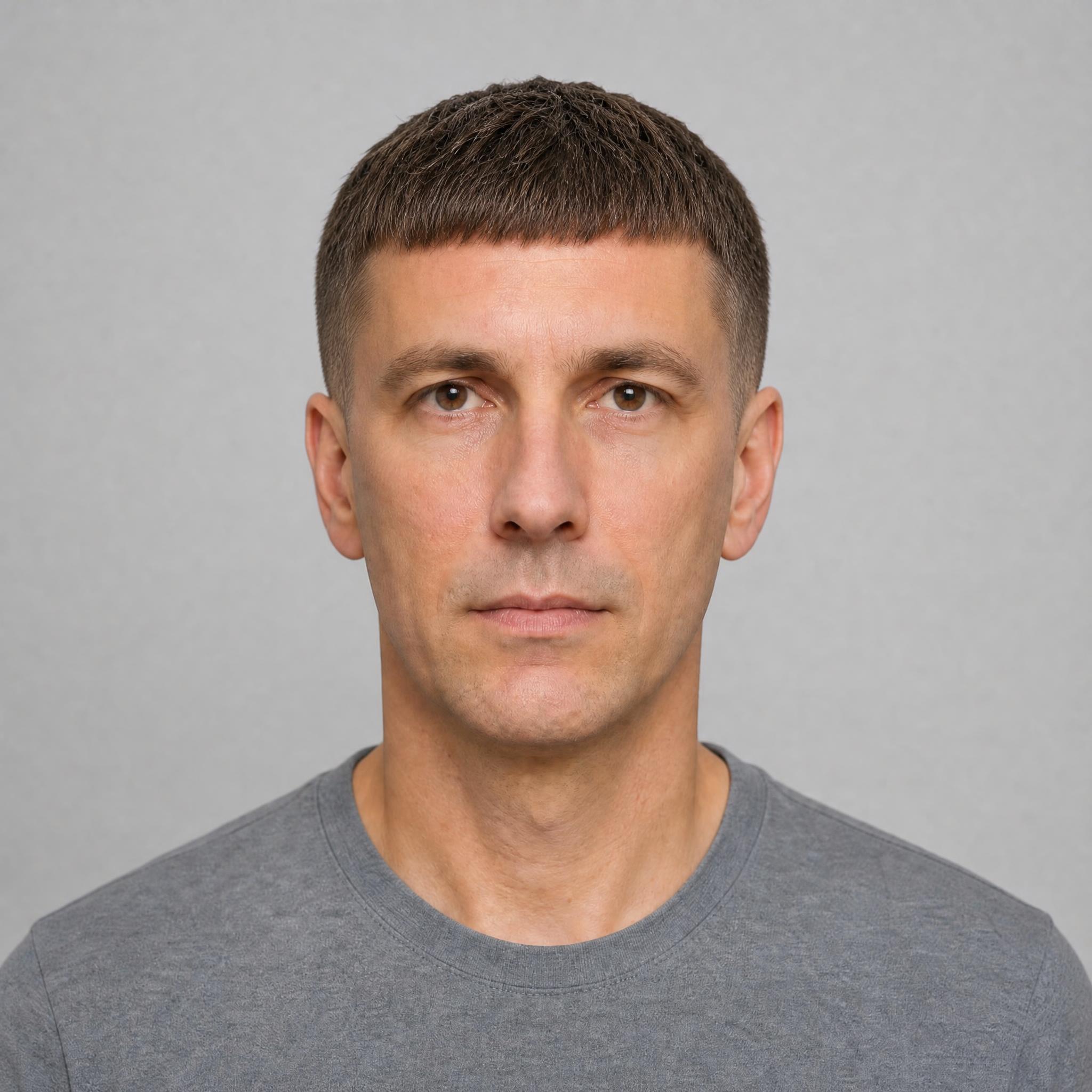 AI preview of a Caesar cut on an oblong face shape