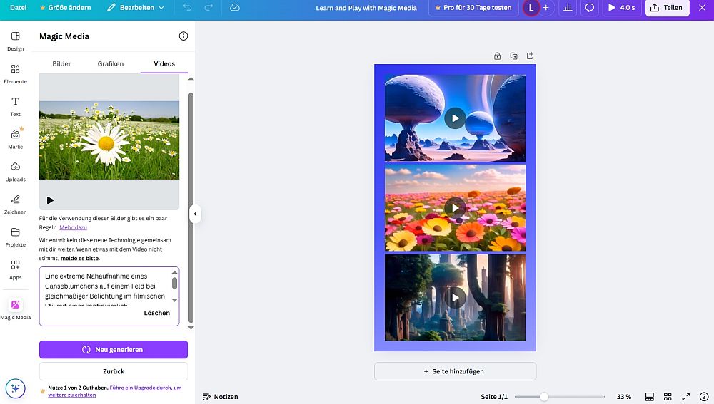 Canva Magic Media mit Video-Generator