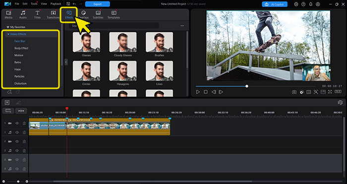 Insert effects, transitions, and animations.