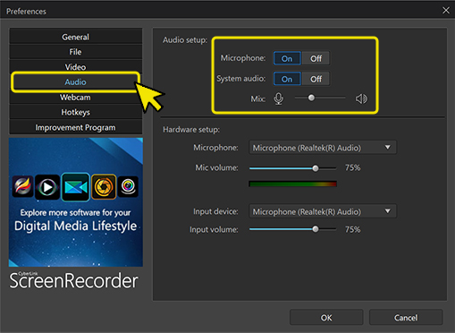 PowerDirector 365 picks up both the system audio and your voice.